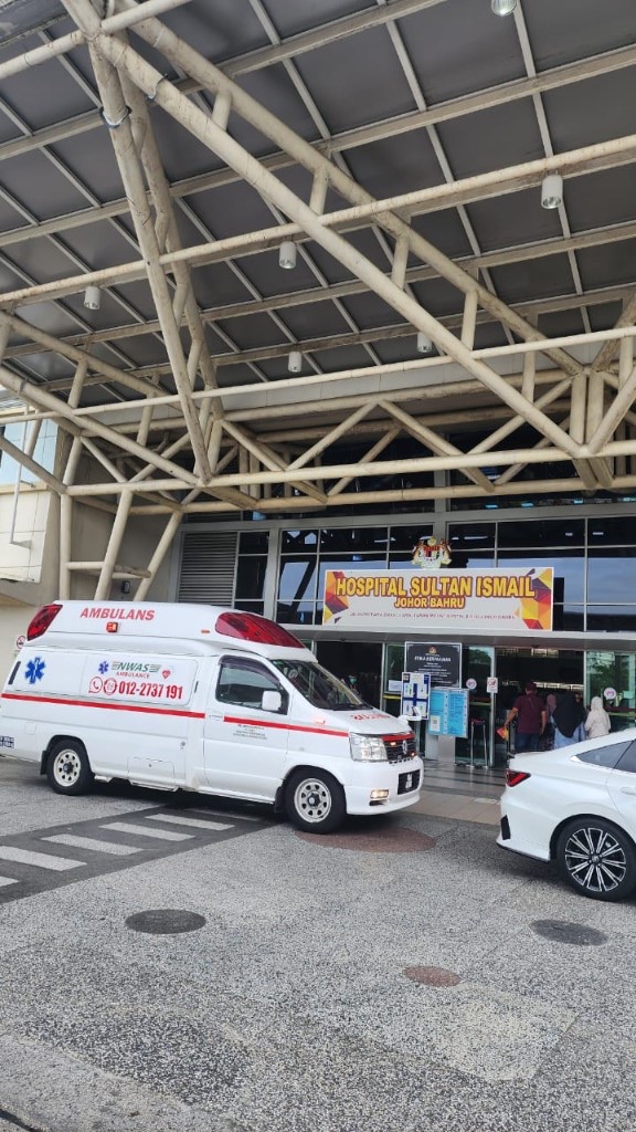NWAS ambulance outside Hospital Sultan Ismail